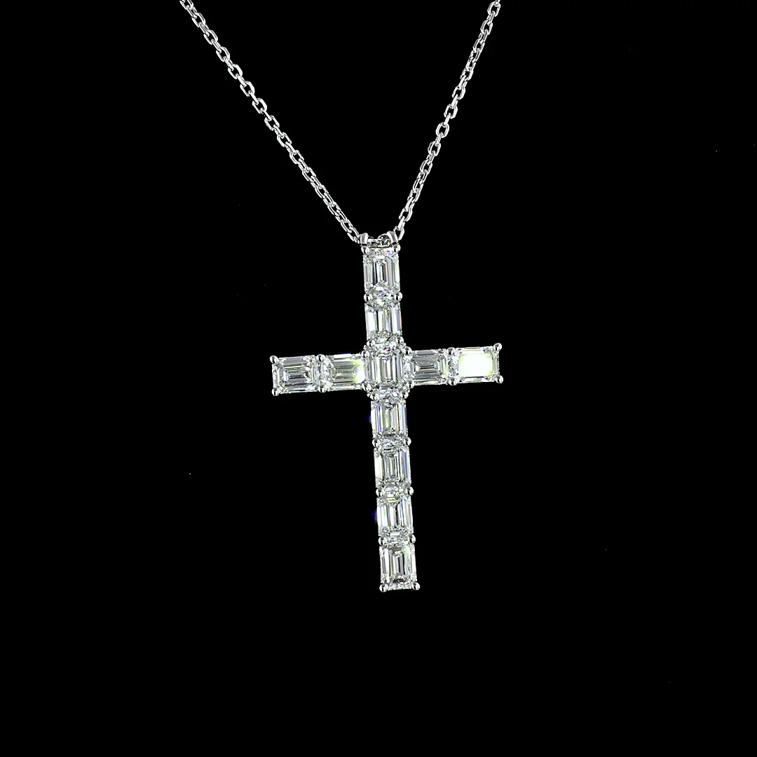 2.17 Cts 14k White Gold Emerald Shape Symbol Pendant - Image 3
