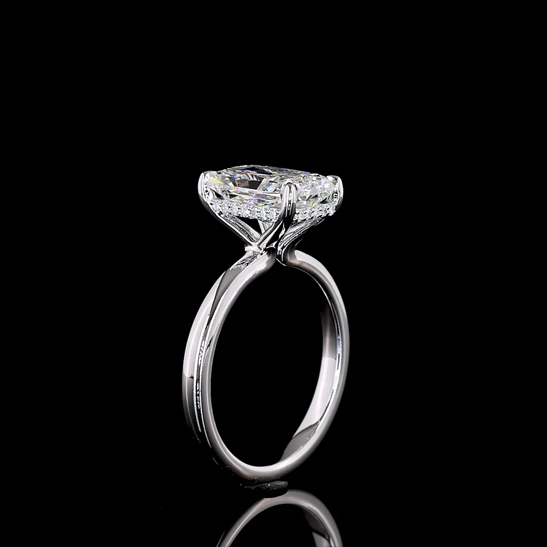 3.15 Cts 14k White Gold Radiant Shape Hidden Halo Ring - Image 4