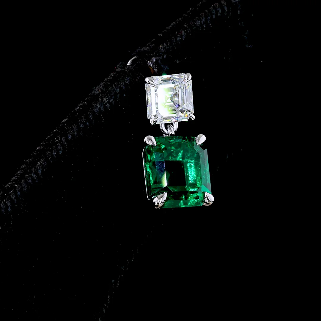 5.75 Cts 14k White Gold Asscher Shape Hanging Earring - Image 4