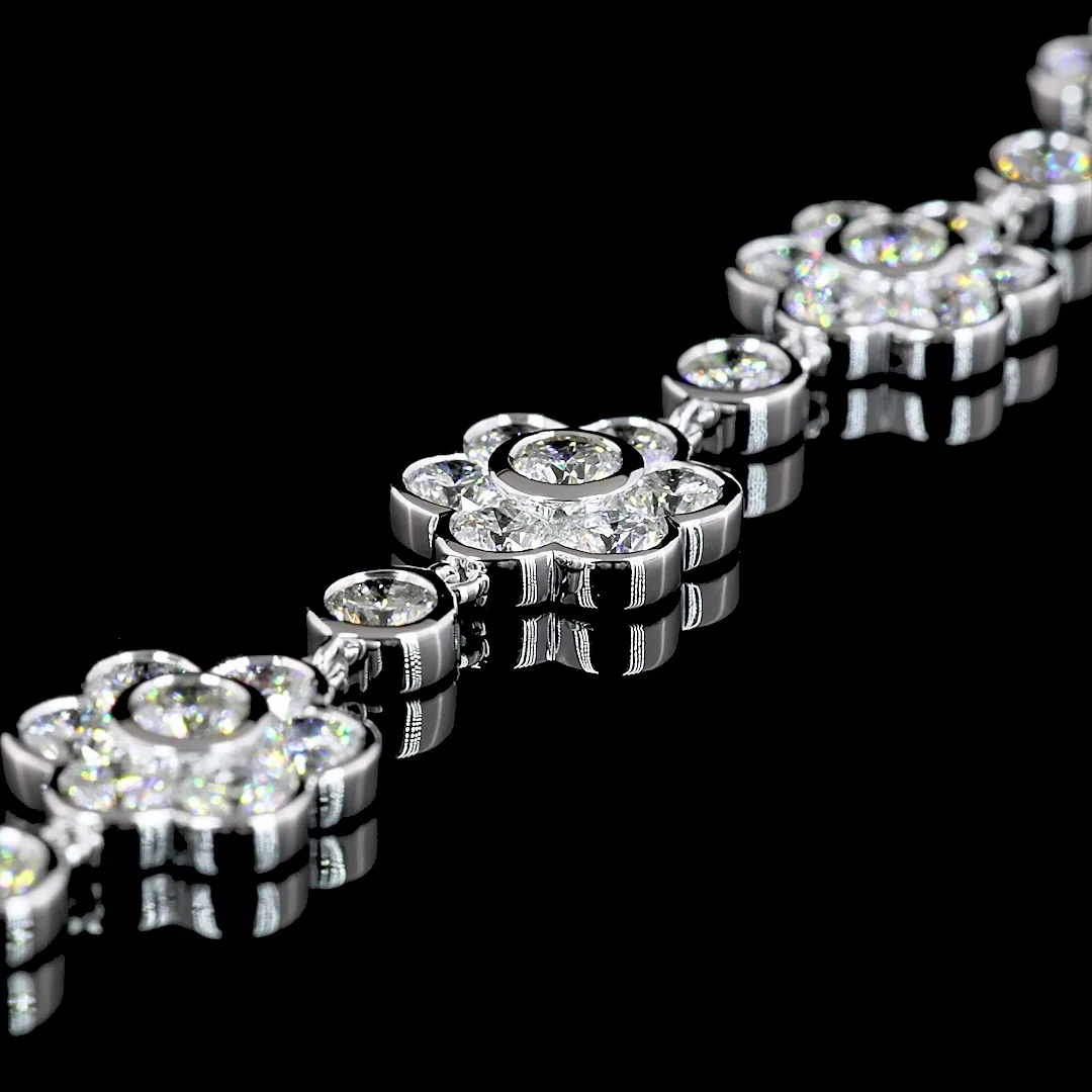7.65 Cts 18k White Gold Round Shape Station Line Tennis Bracelet - Image 2