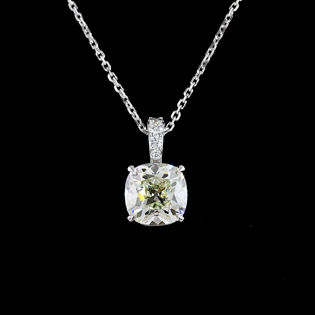 2.08 Cts 14k White Gold Antique Cushion Shape Pendant Pendant - Image 3