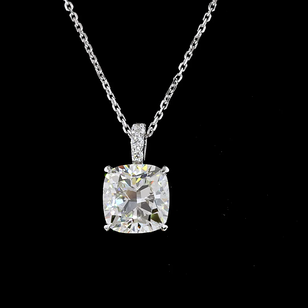 3.4 Cts 14k White Gold Cushion Modified Shape Pendant Pendant - Image 3