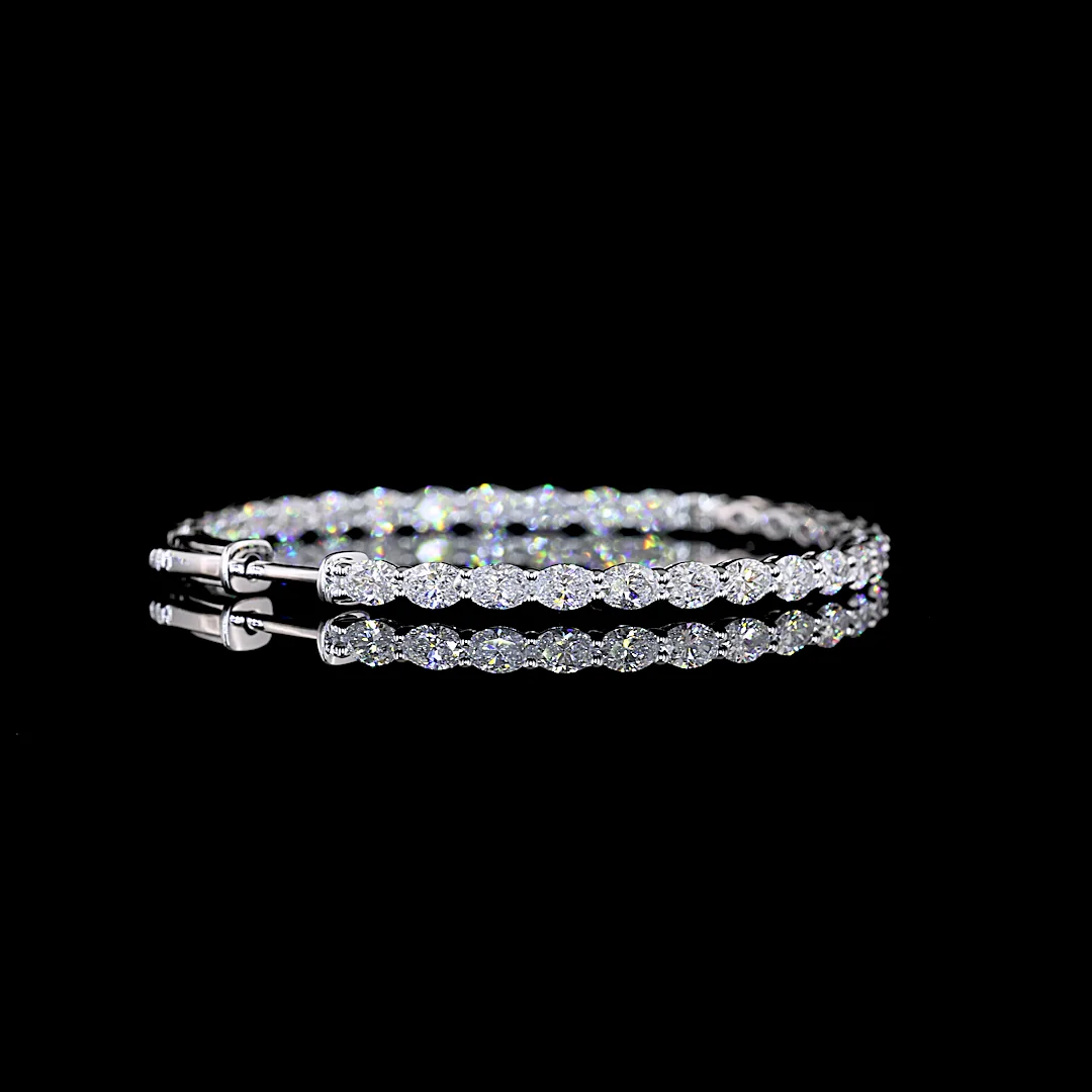 3.87 Cts 14k White Gold Oval Shape Hoops Earring - Image 2