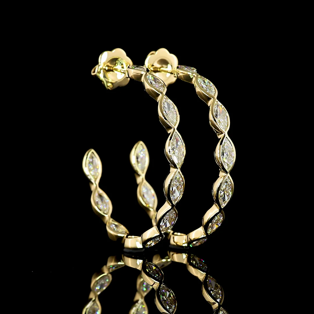 3.13 Cts 14k Yellow Gold Marquise Shape C Hoops Earring - Video