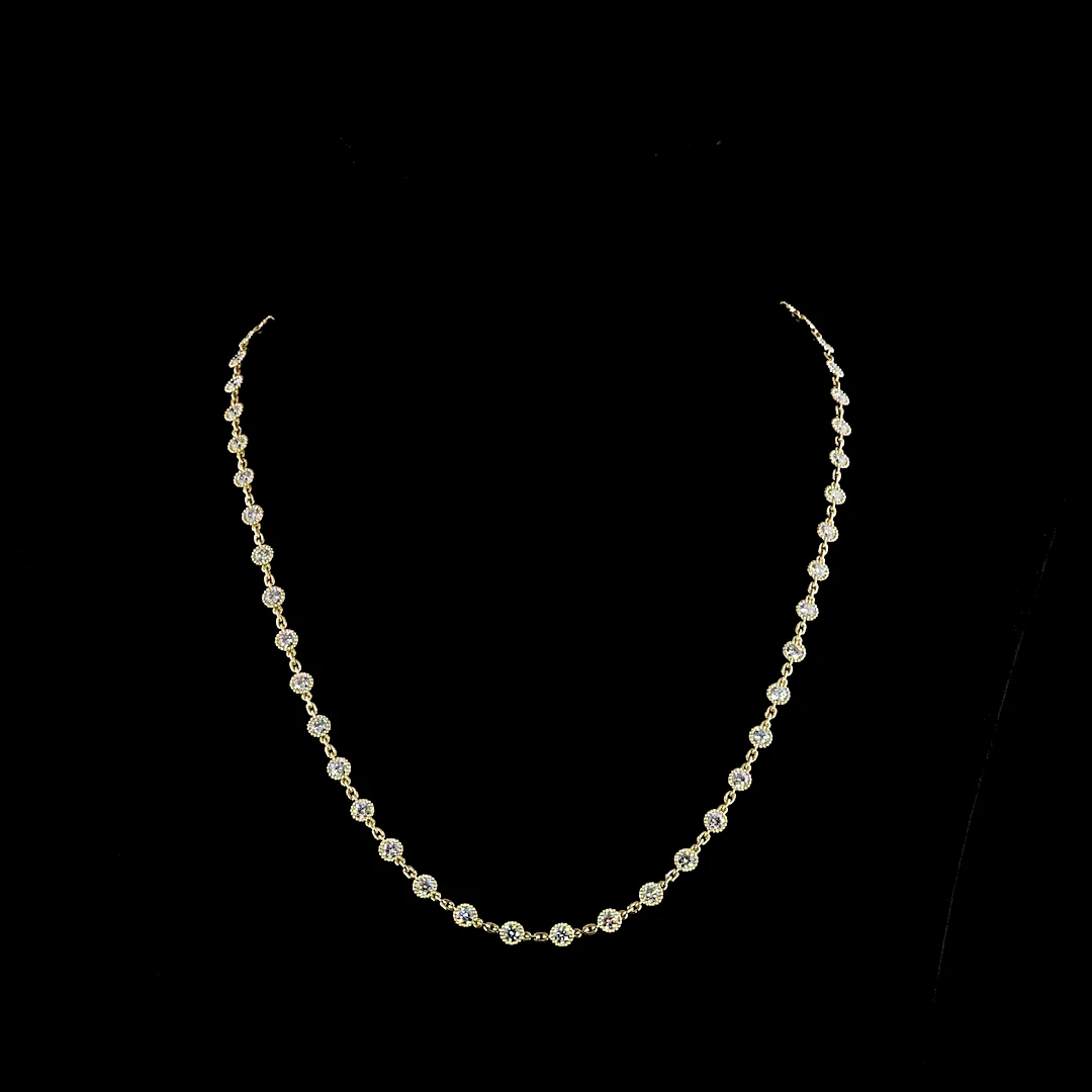 6.4 Cts 14k Yellow Gold Round Shape Station Necklace - Video