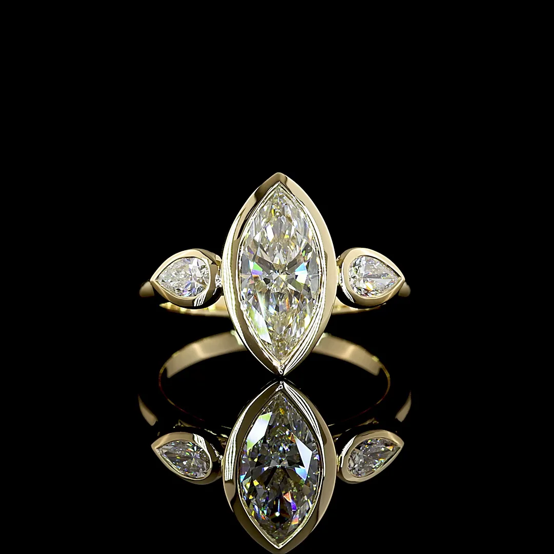 2.42 Cts 14k Yellow Gold Marquise Shape 3 Stones Ring - Video