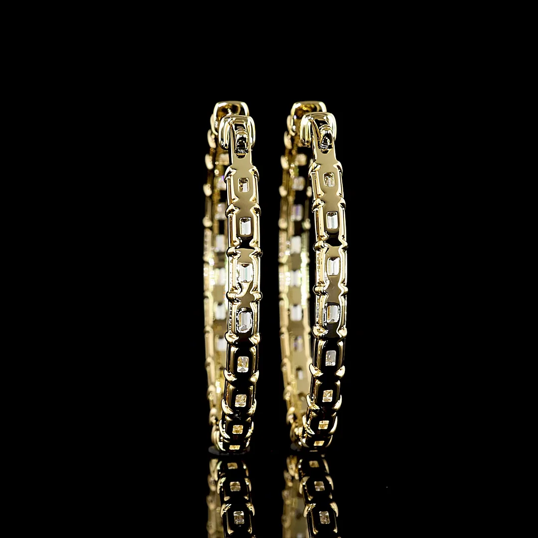 8.08 Cts 14k Yellow Gold Emerald Shape Hoops Earring - Image 2