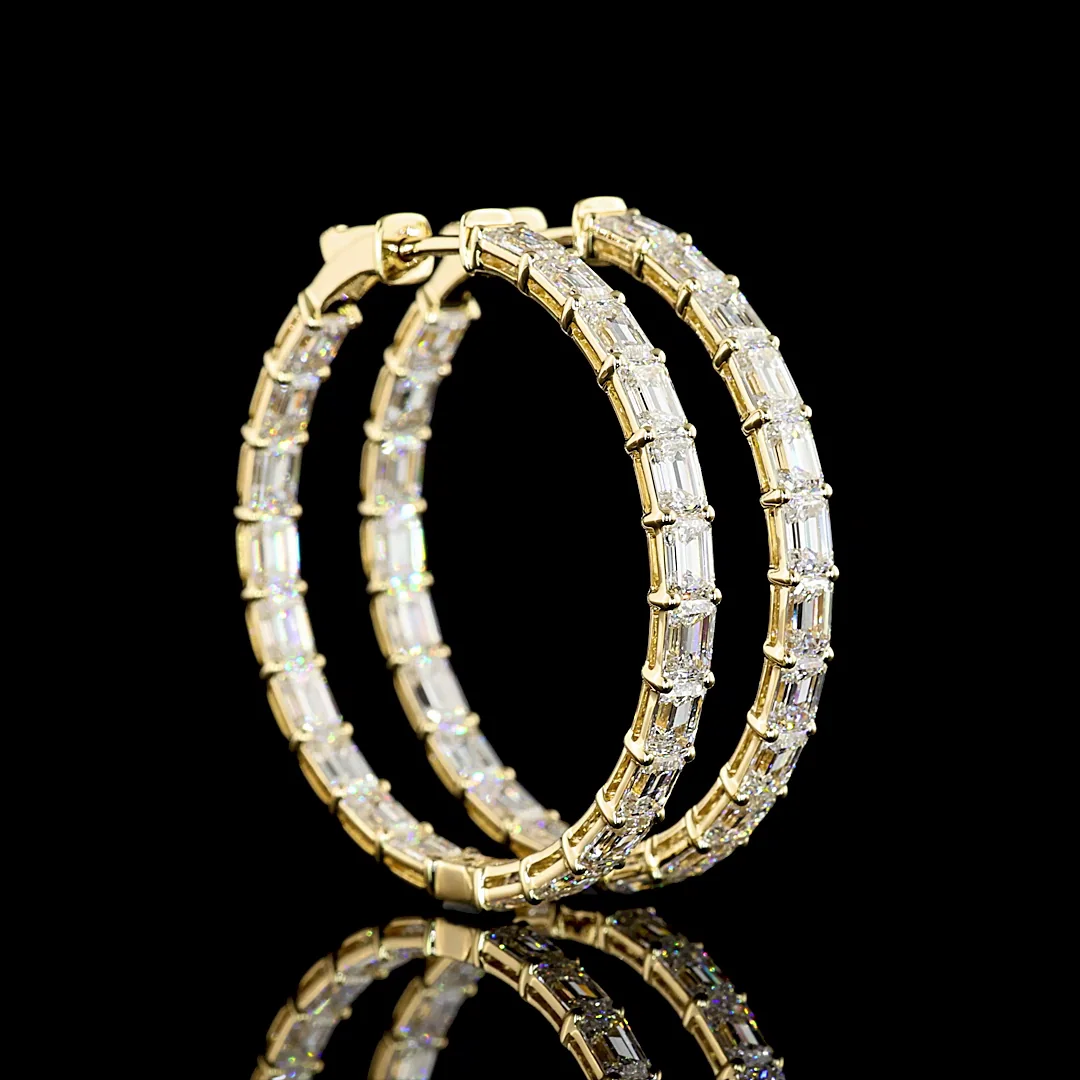 8.08 Cts 14k Yellow Gold Emerald Shape Hoops Earring - Video
