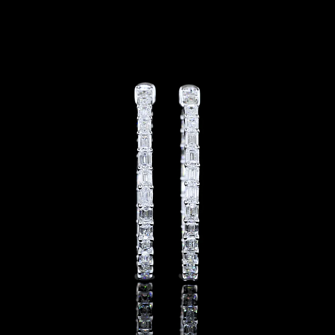 4.01 Cts 14k White Gold Emerald Shape Hoops Earring - Image 3