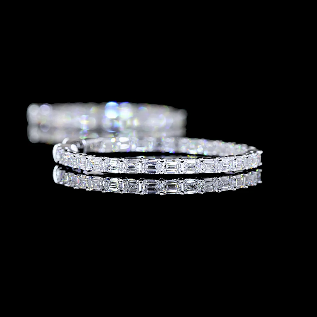 4.01 Cts 14k White Gold Emerald Shape Hoops Earring - Image 4