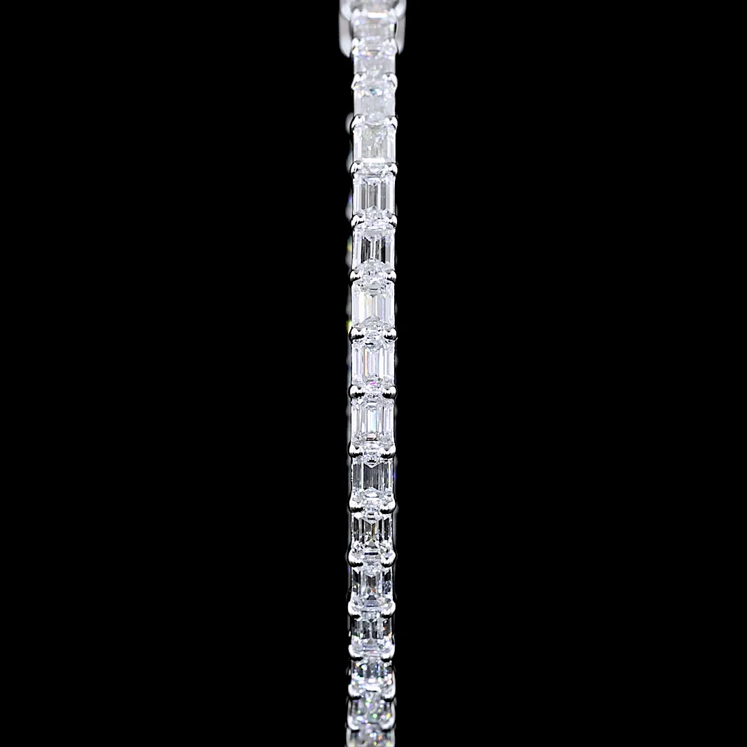 3.31 Cts 14k White Gold Emerald Shape Hoops Earring - Image 2