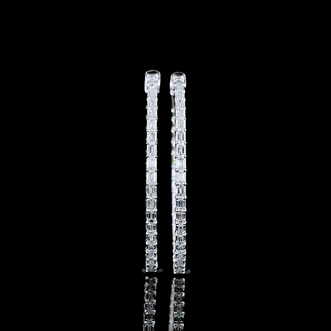 3.31 Cts 14k White Gold Emerald Shape Hoops Earring - Image 3