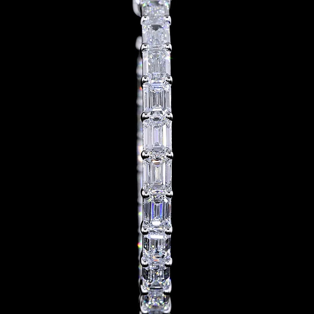 5.94 Cts 14k White Gold Emerald Shape Hoops Earring - Image 3