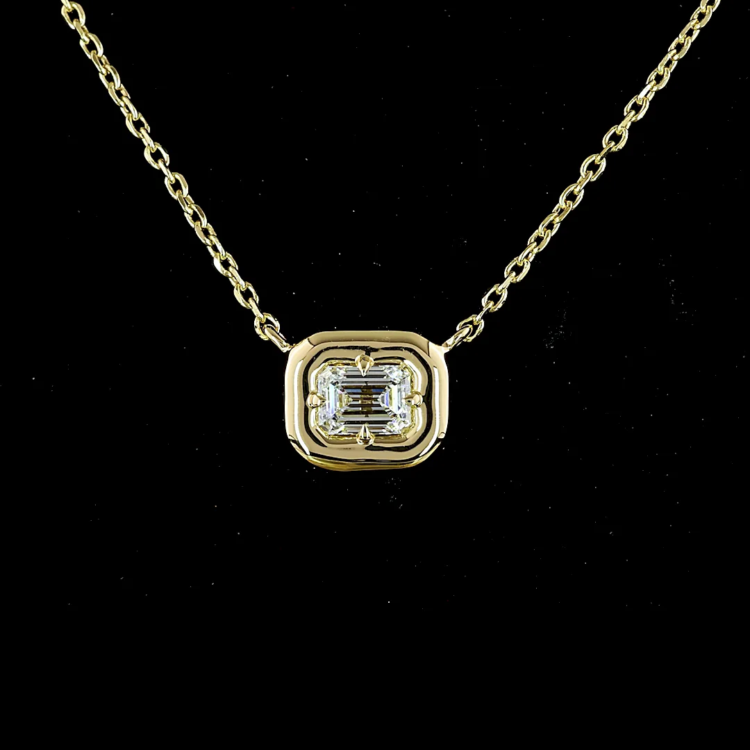 0.26 Cts 14k Yellow Gold Emerald Shape Solitaire Pendant - Image 3