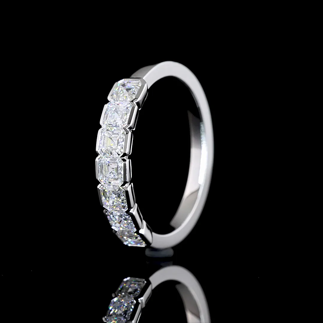 1.05 Cts 14k White Gold Asscher Shape 7 Stones Eternity Band - Image 4