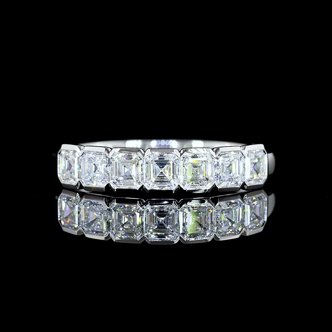 1.05 Cts 14k White Gold Asscher Shape 7 Stones Eternity Band - Video