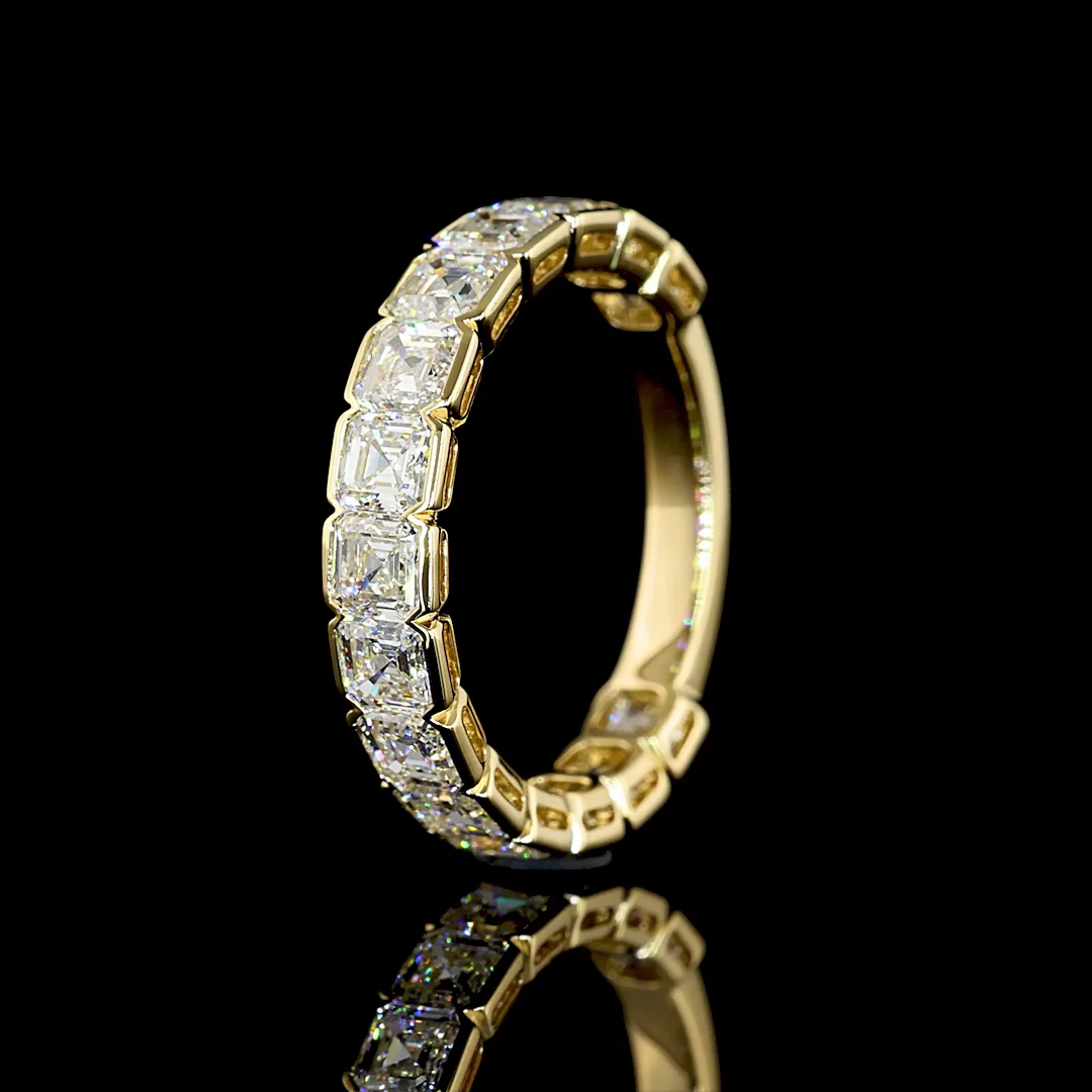 2.97 Cts 14k Yellow Gold Asscher Shape 3/4 Band Eternity Band - Image 4