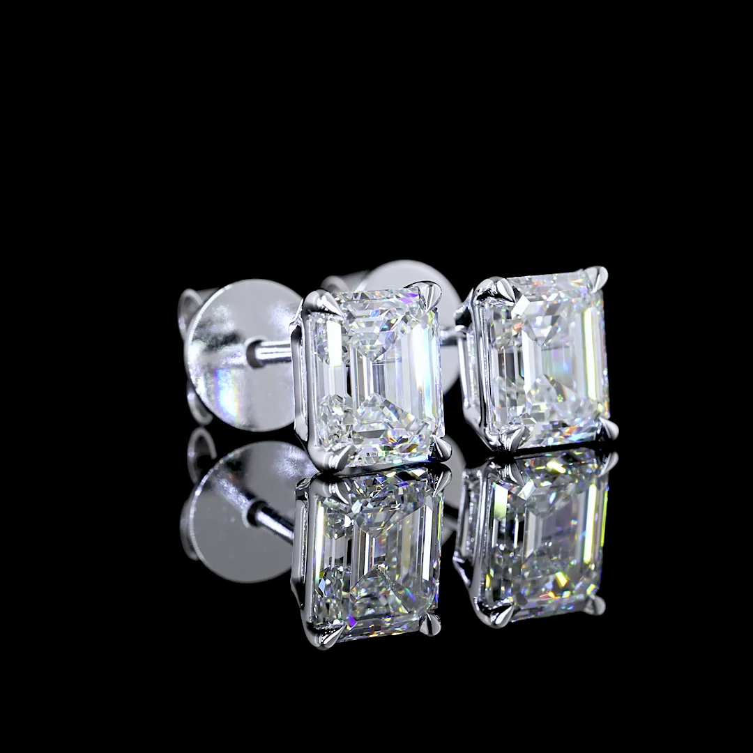 1.81 Cts 14k White Gold Emerald Shape Studs Earring - Video