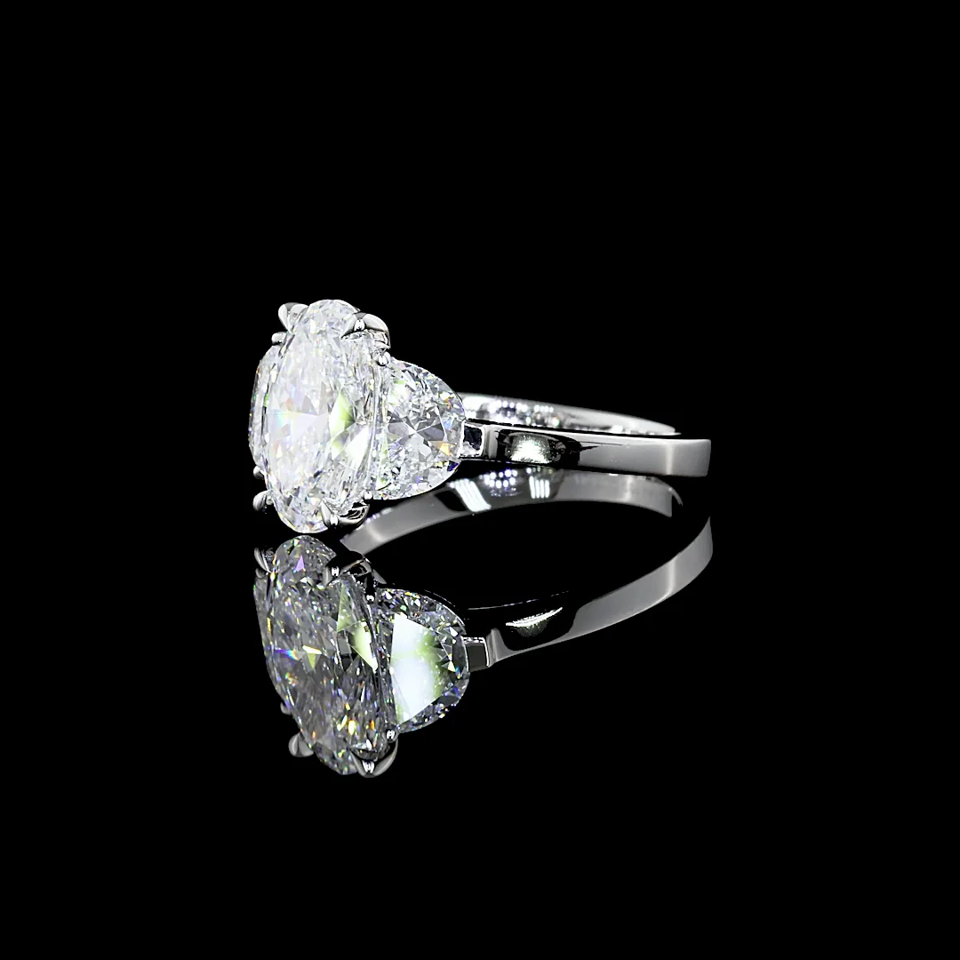 3.07 Cts 14k White Gold Oval Shape 3 Stones Ring - Image 3