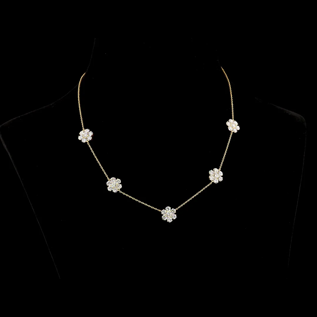 4.98 Cts 18k Yellow Gold Round Shape Station Necklace - Video