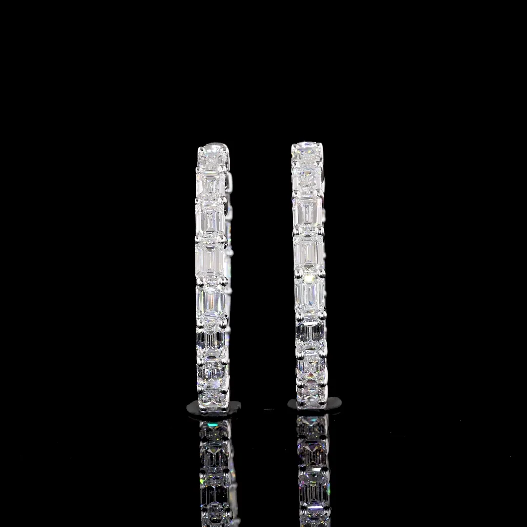 7.3 Cts 14k White Gold Emerald Shape Hoops Earring - Image 2