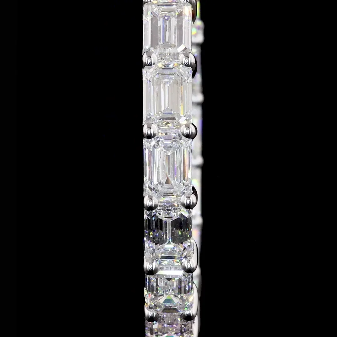 7.45 Cts 14k White Gold Emerald Shape Hoops Earring - Image 3