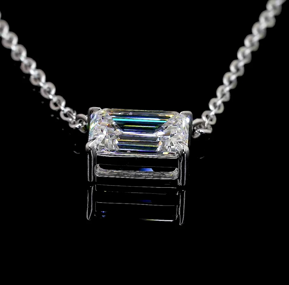 3.04 Cts 14k White Gold Emerald Shape Solitaire Pendant - Image 4