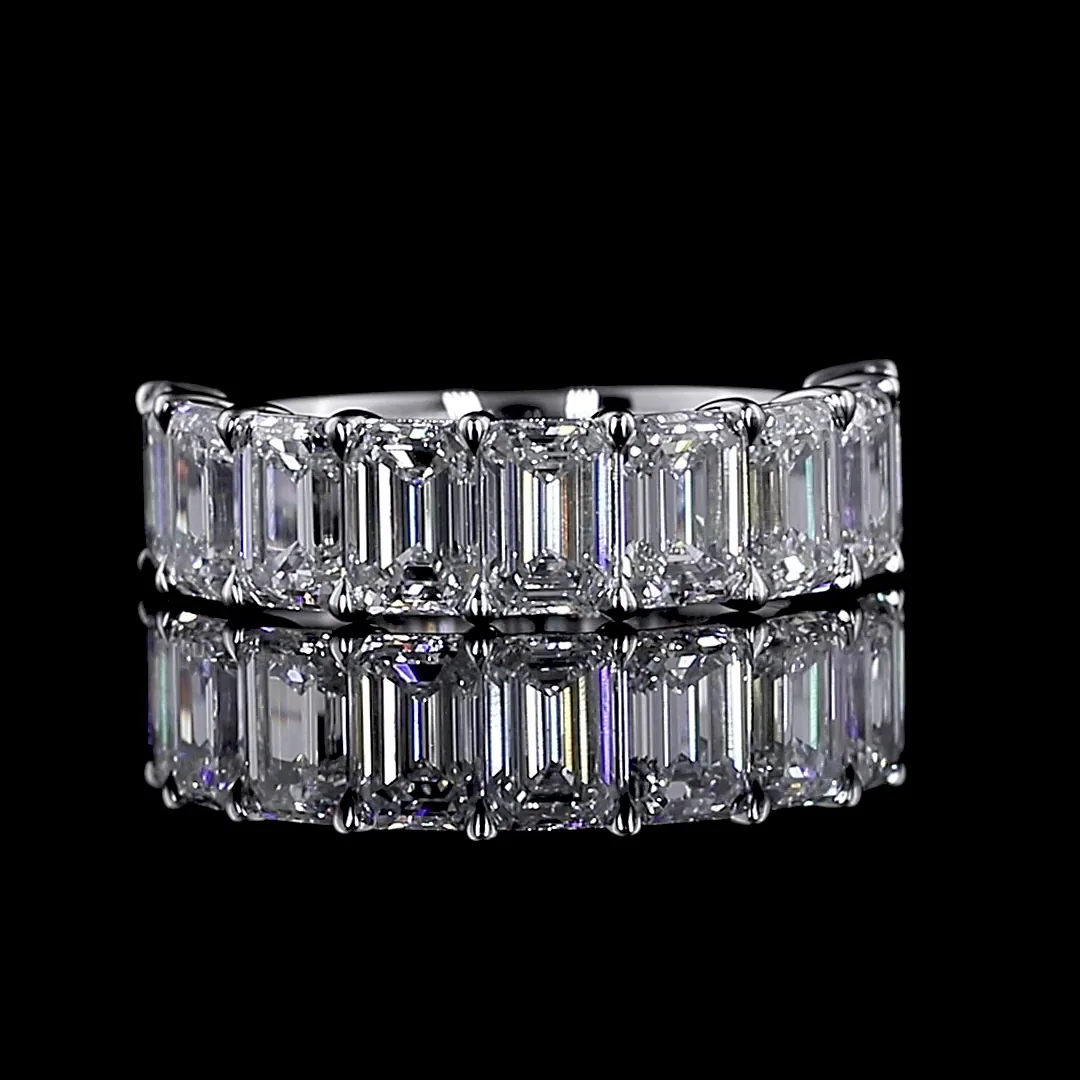 5.05 Cts 14k White Gold Emerald Shape Half Eternity Eternity Band - Video