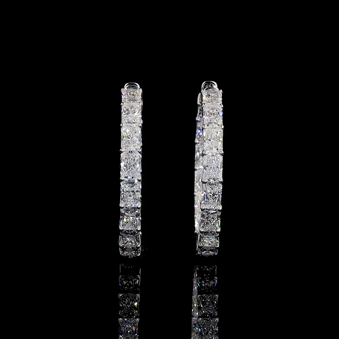 9.6 Cts 14k White Gold Radiant Shape Hoops Earring - Video