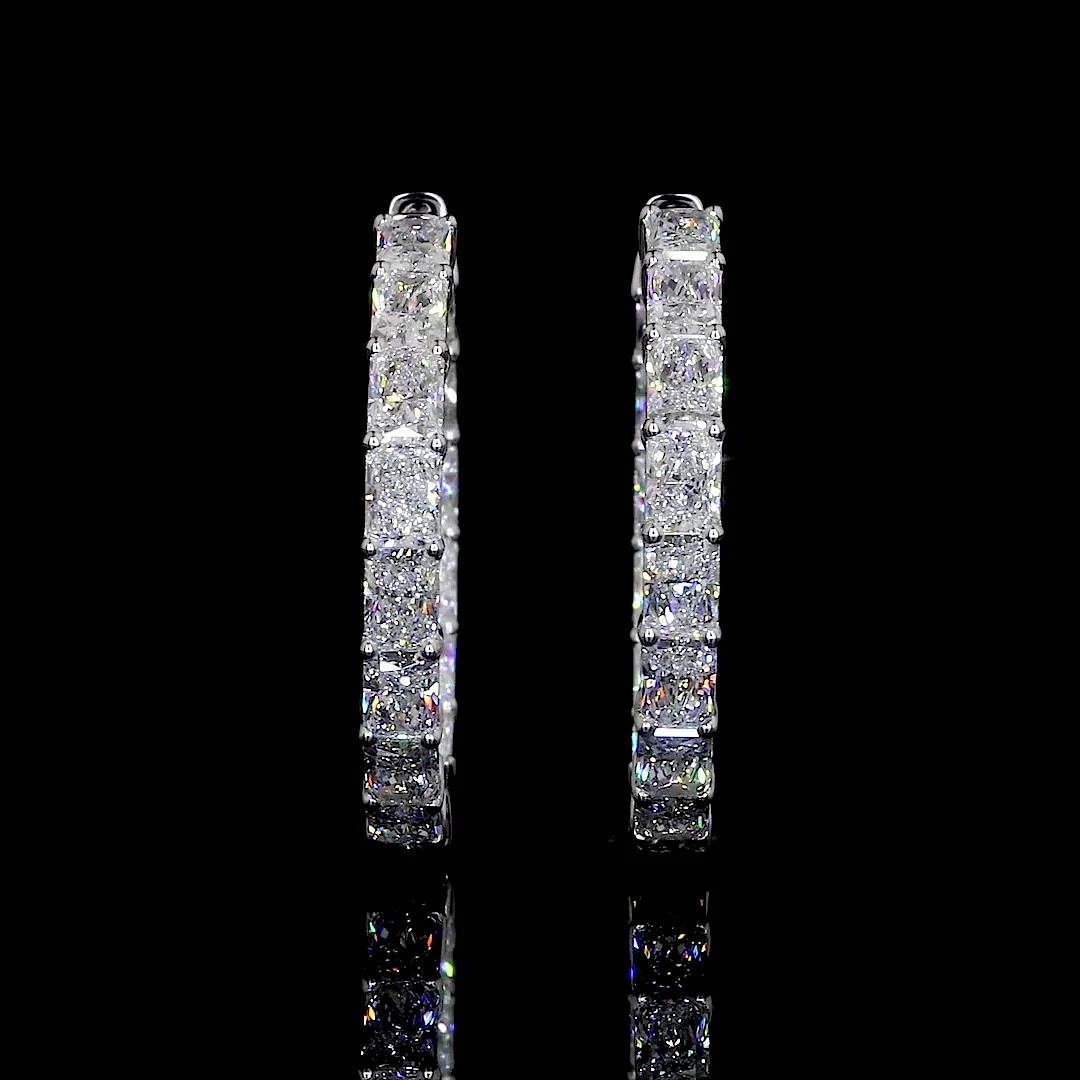 10.19 Cts 14k White Gold Radiant Shape Hoops Earring - Video