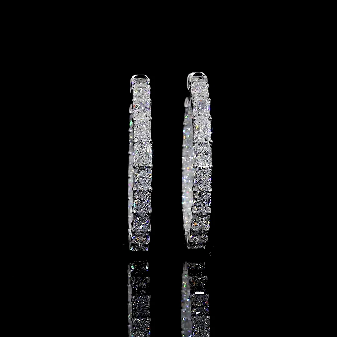 7.26 Cts 14k White Gold Radiant Shape Hoops Earring - Video