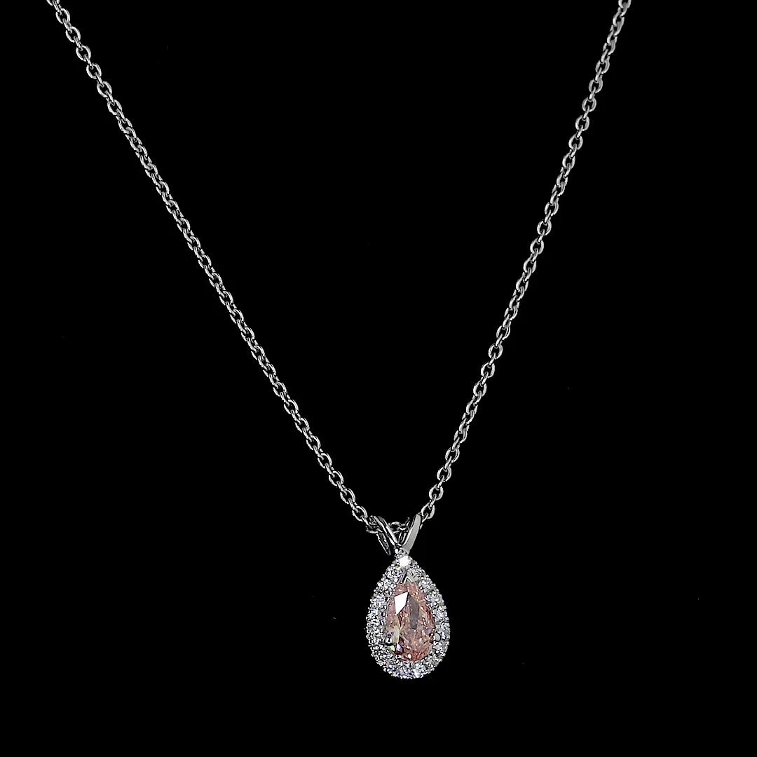 0.57 Cts 14k White Gold Pear Shape Halo Pendant - Video