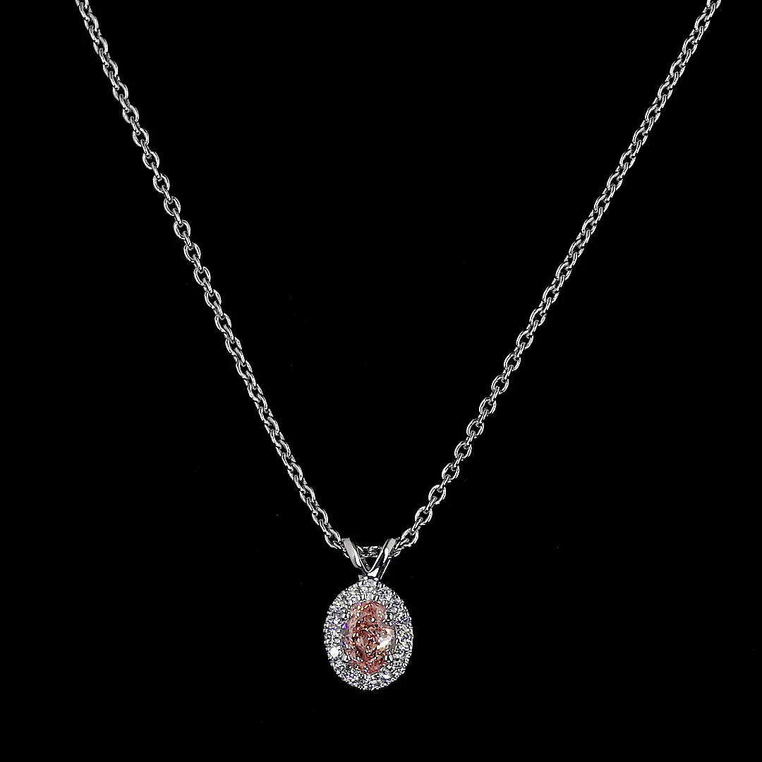 0.44 Cts 14k White Gold Oval Shape Halo Pendant - Image 2