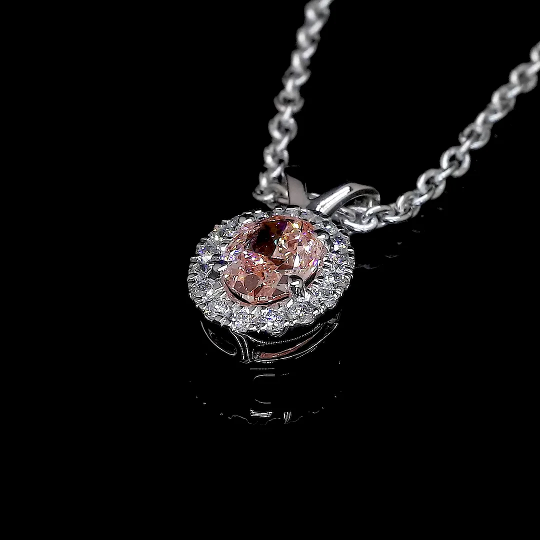 0.44 Cts 14k White Gold Oval Shape Halo Pendant - Image 4