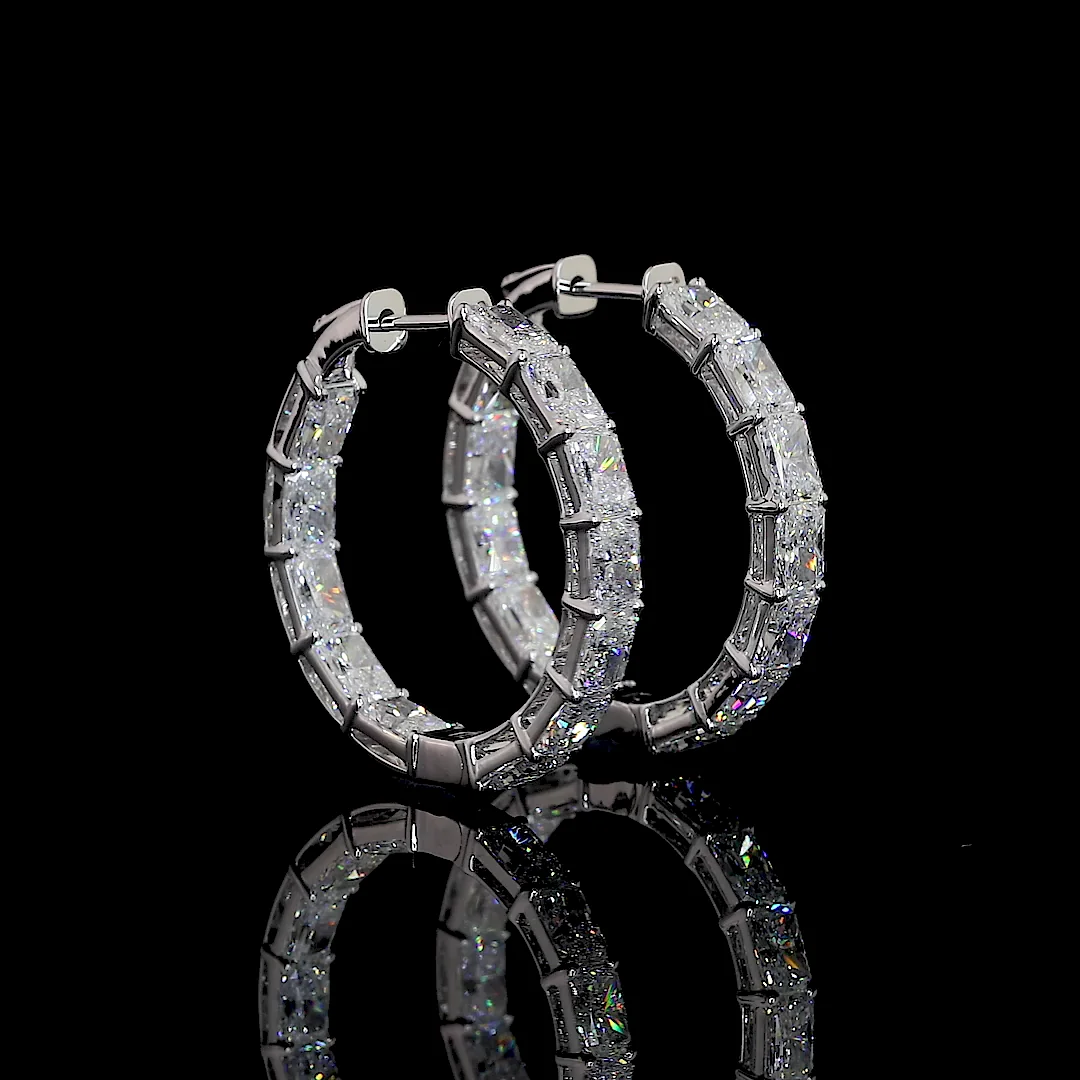 7.75 Cts 14k White Gold Radiant Shape Hoops Earring - Video