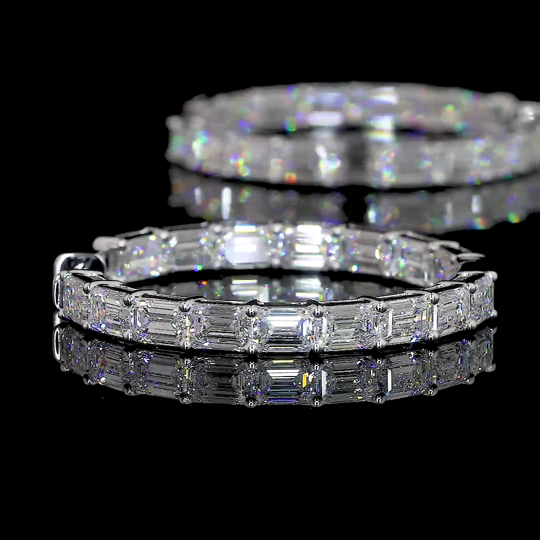 9.86 Cts 14k White Gold Emerald Shape Hoops Earring - Image 4