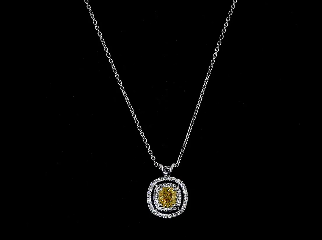 0.9 Cts 14k White Gold Cushion Modified Shape Double Halo Pendant - Video