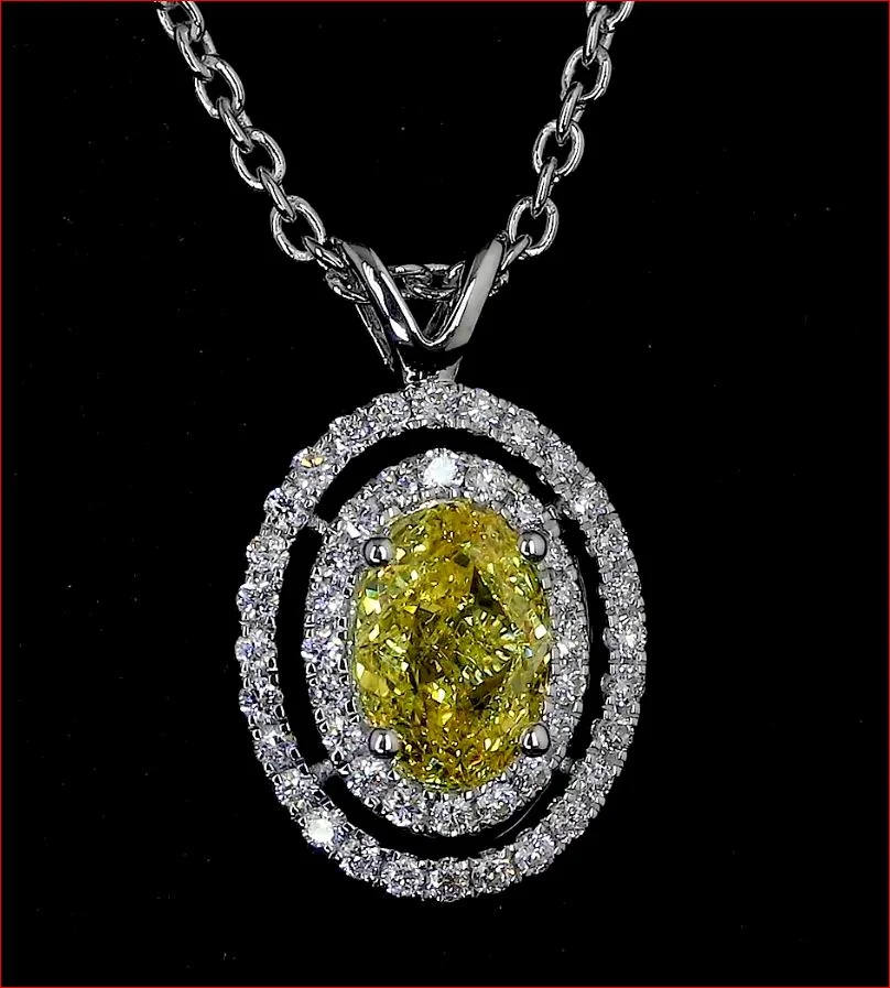 0.84 Cts 14k White Gold Oval Shape Double Halo Pendant - Image 3