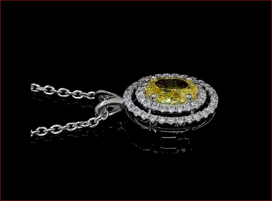 1.08 Cts 14k White Gold Oval Shape Double Halo Pendant - Image 2