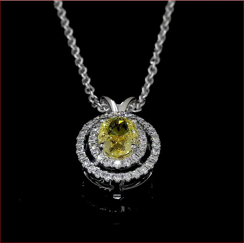 1.08 Cts 14k White Gold Oval Shape Double Halo Pendant - Image 4