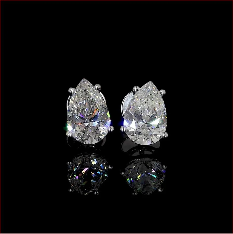 3.55 Cts 14k White Gold Pear Shape Studs Earring - Video