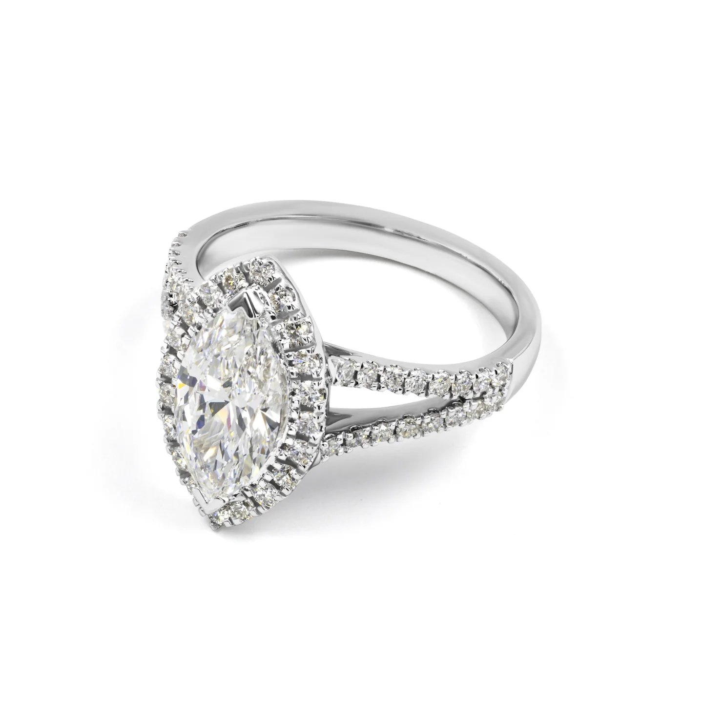 3.65 Cts 14k White Gold Marquise Shape Split Shank Ring - Image 2
