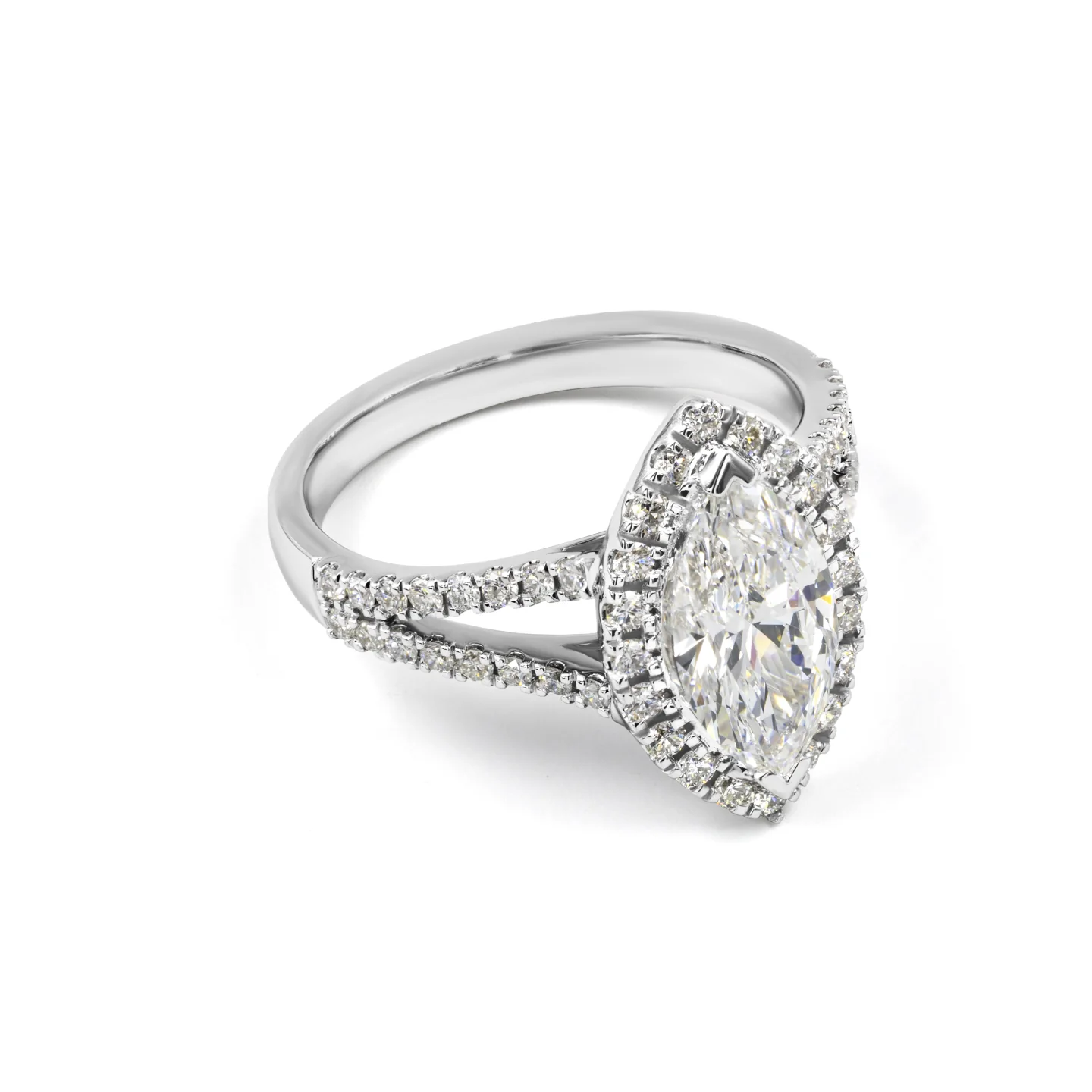 3.65 Cts 14k White Gold Marquise Shape Split Shank Ring - Image 4