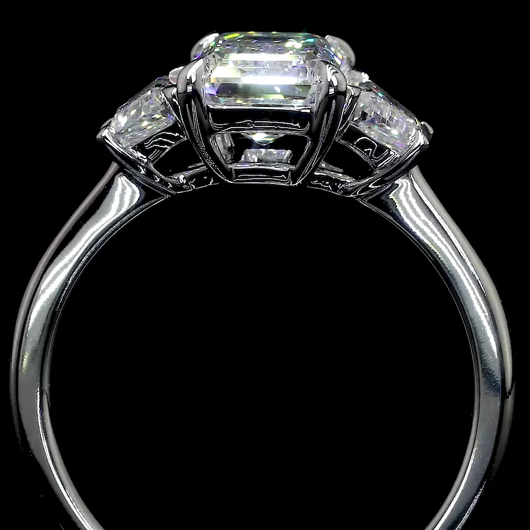 6.88 Cts 14k White Gold Emerald Shape 3 Stones Ring - Image 2