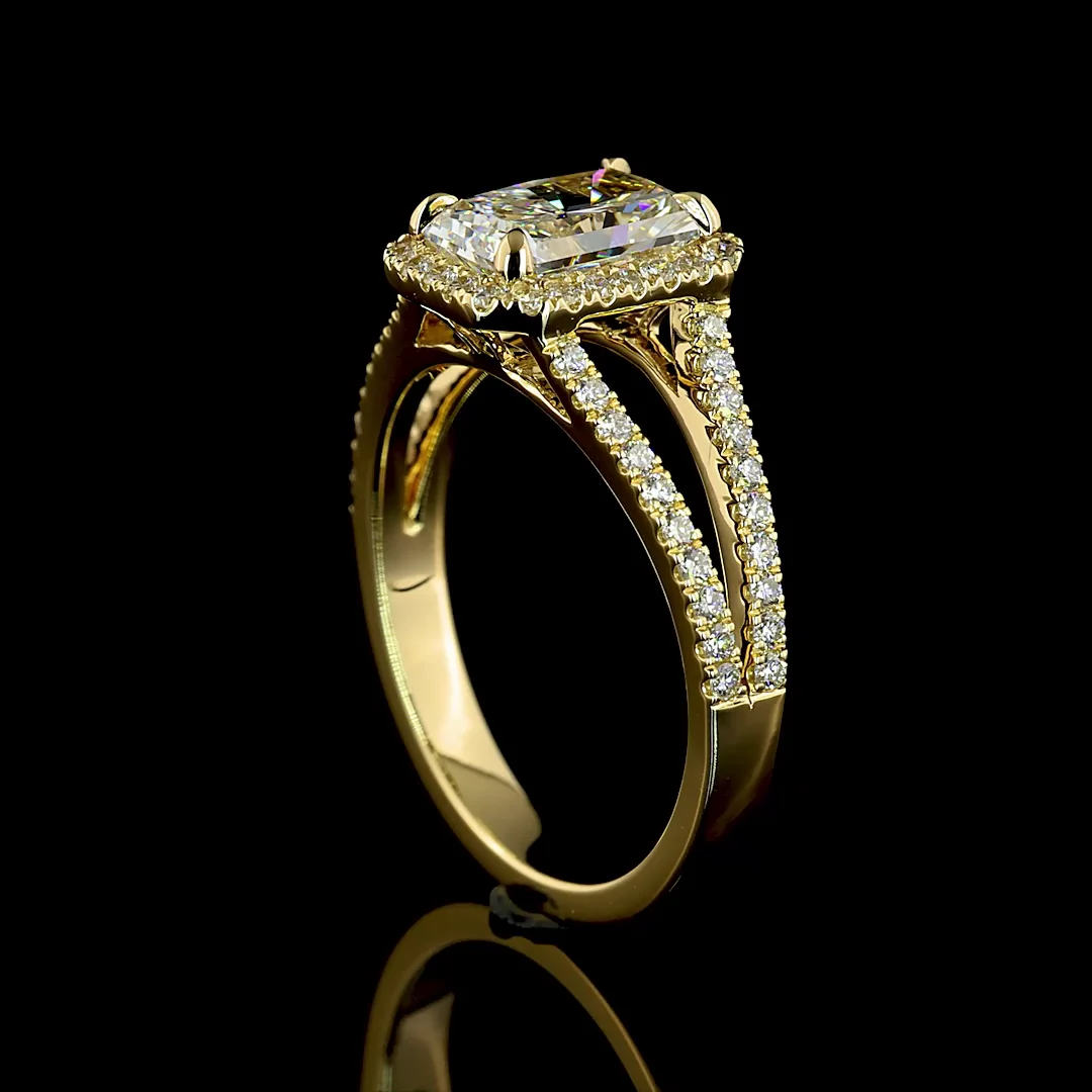 1.99 Cts 14k Yellow Gold Radiant Shape Split Shank Ring - Image 3