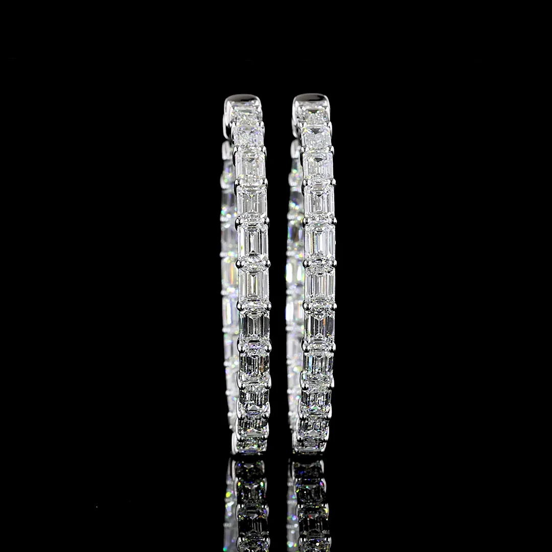 11.08 Cts 14k White Gold Emerald Shape Hoops Earring