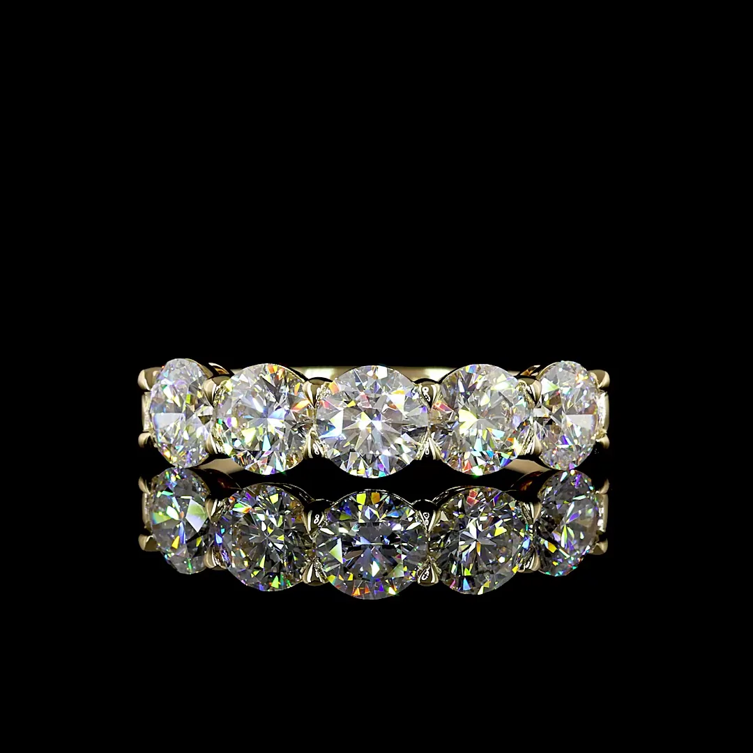 1.99 Cts 14k Yellow Gold Round Shape 5 Stones Eternity Band