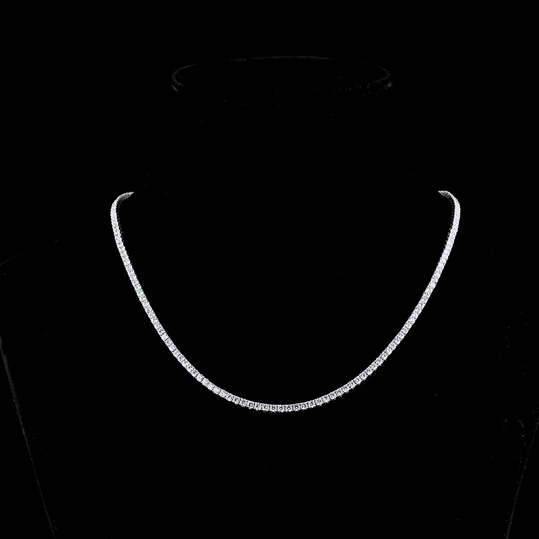 8.08 Cts 14k White Gold Round Shape Tennis Necklace