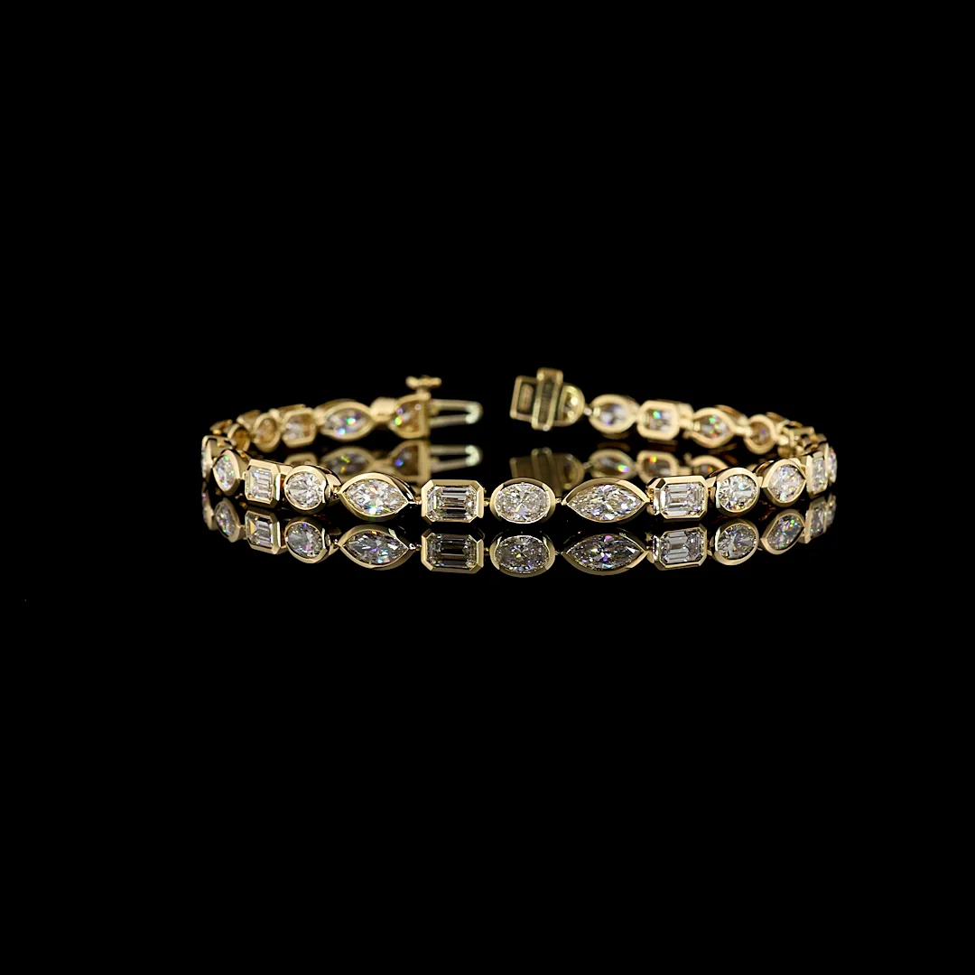 7.44 Cts 14k Yellow Gold Mix Shape Tennis Bracelet