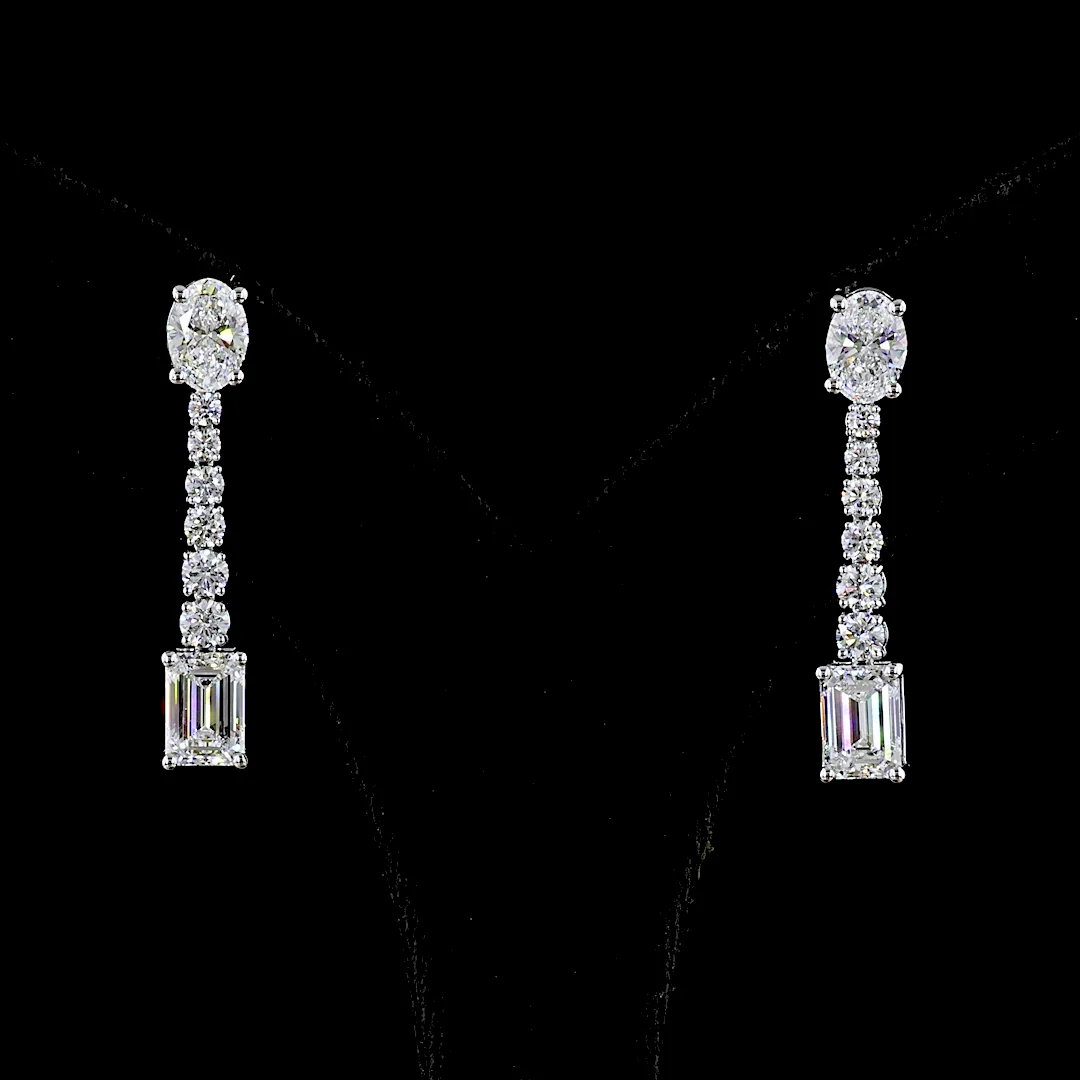3.39 Cts 14k White Gold Mix Shape Hanging Earring